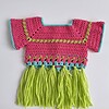 Gehaakt baby vestje | Roze, turquoise en groen met groene franjes