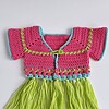 Gehaakt baby vestje | Roze, turquoise en groen met groene franjes