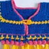 Gehaakte baby vestje | Blauw, roze en geel met gele franjes