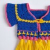 Gehaakte baby vestje | Blauw, roze en geel met gele franjes