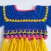 Gehaakte baby vestje | Blauw, roze en geel met gele franjes