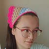 Gehaakte bandana 'Knalroze, beige, lichtblauw en wit'