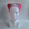 Gehaakte bandana 'Knalroze, beige, lichtblauw en wit'