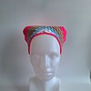 Gehaakte bandana 'Knalroze, beige, lichtblauw en wit'