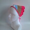 Gehaakte bandana 'Knalroze, beige, lichtblauw en wit'