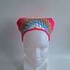 Gehaakte bandana 'Knalroze, beige, lichtblauw en wit'