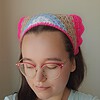 Gehaakte bandana 'Knalroze, beige, lichtblauw en wit'