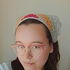 Gehaakte bandana 'Lichtgrijs, oranje en knalroze'