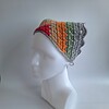 Gehaakte bandana 'Lichtgrijs, oranje en knalroze'