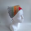 Gehaakte bandana 'Lichtgrijs, oranje en knalroze'