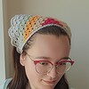 Gehaakte bandana 'Lichtgrijs, oranje en knalroze'