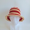 Gehaakte bucket hat | Beige en rood
