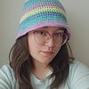 Gehaakte bucket hat | Blauw, mint, lila en lime