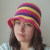Gehaakte bucket hat | Geel, fuchsia en paars