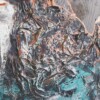 Mixed media abstract schilderij - petrol bruin