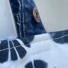 Plooitas- schoudertas van hergebruikte stoffen - denim, ecru en gestreept blauw/wit
