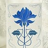 Art Nouveau Flower A6 Kaart, Blauwe Bloem Tekening