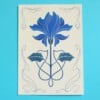 Art Nouveau Flower A6 Kaart, Blauwe Bloem Tekening