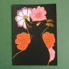 Floral Black Cat A6 Kaart, Bloemen Zwarte Kat Illustratie