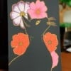 Floral Black Cat A6 Kaart, Bloemen Zwarte Kat Illustratie