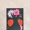 Floral Black Cat A6 Kaart, Bloemen Zwarte Kat Illustratie