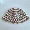 Gehaakte bucket hat | Groen, roze en beige