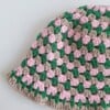 Gehaakte bucket hat | Groen, roze en beige