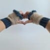 Gehaakte handschoenen - gehaakte vingerloze handschoenen | Beige en denimblauw