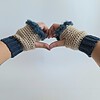 Gehaakte handschoenen - gehaakte vingerloze handschoenen | Beige en denimblauw