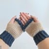 Gehaakte handschoenen - gehaakte vingerloze handschoenen | Beige en denimblauw