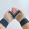 Gehaakte handschoenen - gehaakte vingerloze handschoenen | Beige en denimblauw
