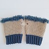 Gehaakte handschoenen - gehaakte vingerloze handschoenen | Beige en denimblauw