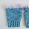 Gehaakte handschoenen - gehaakte vingerloze handschoenen | Denimblauw en lila
