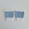 Gehaakte handschoenen - gehaakte vingerloze handschoenen | Lichtblauw en wit