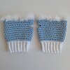 Gehaakte handschoenen - gehaakte vingerloze handschoenen | Lichtblauw en wit