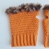 Gehaakte handschoenen - gehaakte vingerloze handschoenen | Oranje en bruin