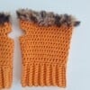 Gehaakte handschoenen - gehaakte vingerloze handschoenen | Oranje en bruin