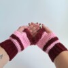 Gehaakte handschoenen - gehaakte vingerloze handschoenen | Wijnrood en lichtroze