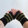 Gehaakte handschoenen - gehaakte vingerloze handschoenen | Zwart en donkergroen