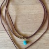 Hippe 3-Lagen Ketting | Bruin Leer + Cactus & Turquoise Steen