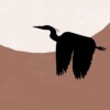 Horizontale Japandi Lente Poster met Reigers, Bloesem en Zon