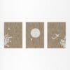 Japandi Wanddecoratie – Set van 3 Posters met Kraanvogels, Zon & Bloese