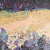 Landschap schilderij - mixed media - geel blauw