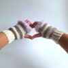 Gehaakte handschoenen - gehaakte vingerloze handschoenen | Crème, beige en lila