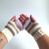 Gehaakte handschoenen - gehaakte vingerloze handschoenen | Crème, beige en lila