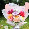 Handgemaakt gehaakte boeket met pioenroos & tulpen – vol kleur en warmte