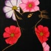 Zwarte Kat en Bloemen, Acrylverf Schilderij