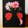 Zwarte Kat en Bloemen, Acrylverf Schilderij