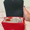 Crochet handbag with Eco leather accessories in Red