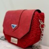 Crochet handbag with Eco leather accessories in Red